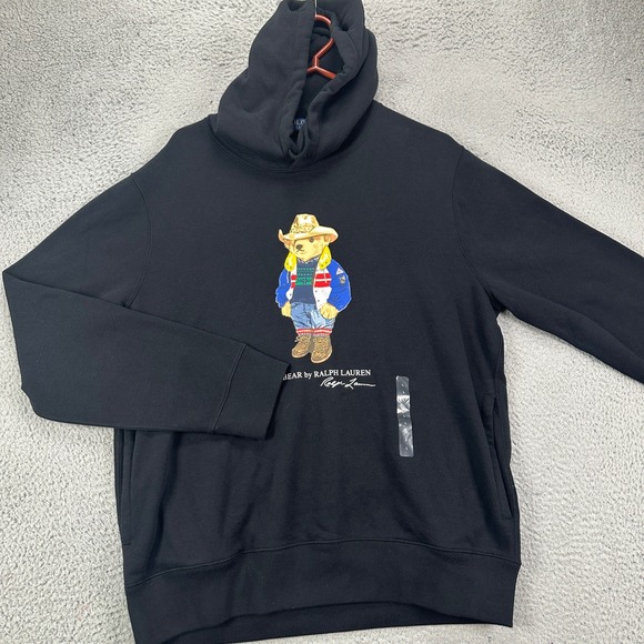 Ralph Lauren Polo Bear Sweatshirt Hoodie Men Large Blue Drawstring Midweight NEW